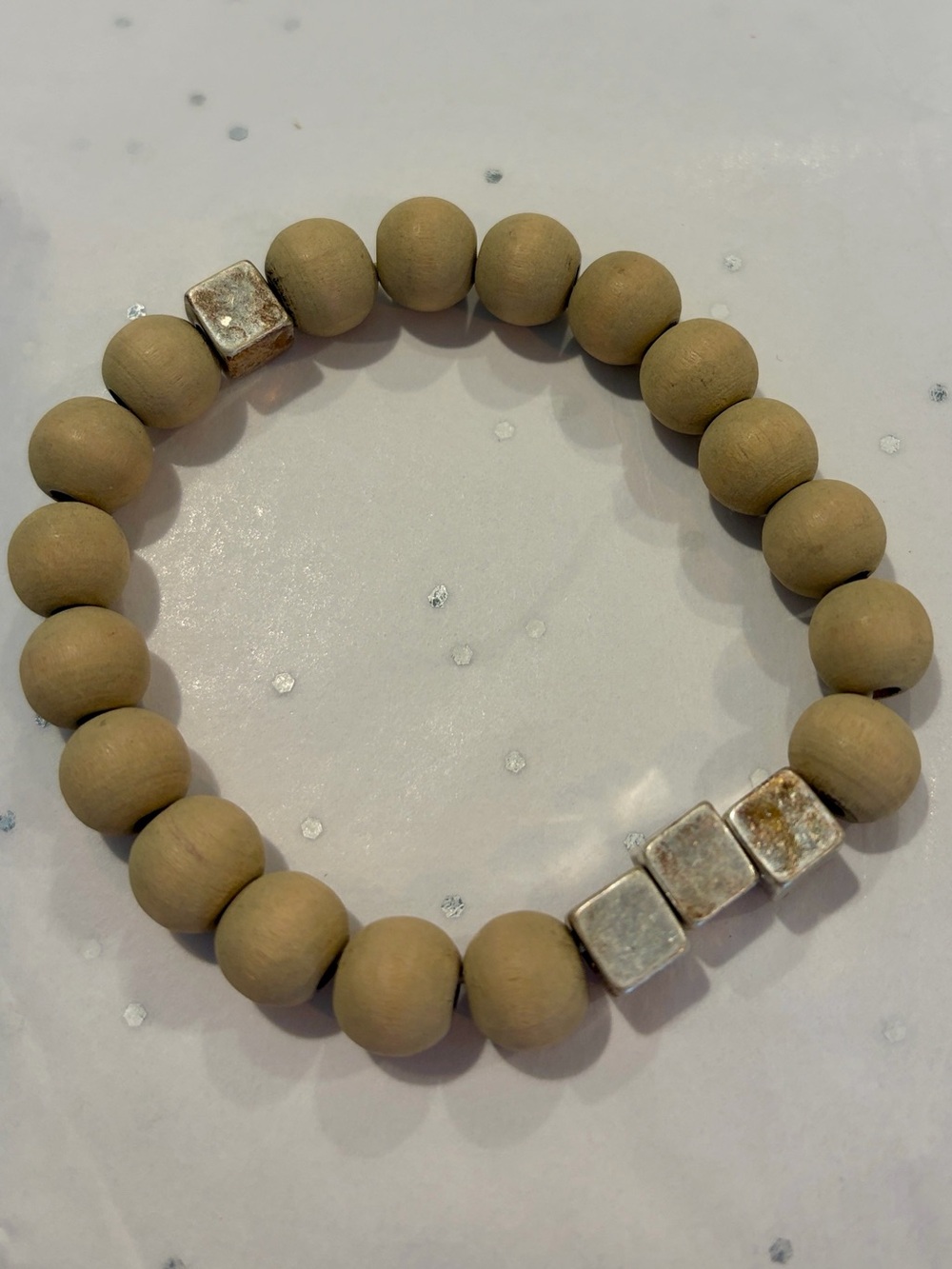 NWOT Neutral Wood Bead Stretch Bracelet Set with Silver Accents-4 - Picture 5 of 6